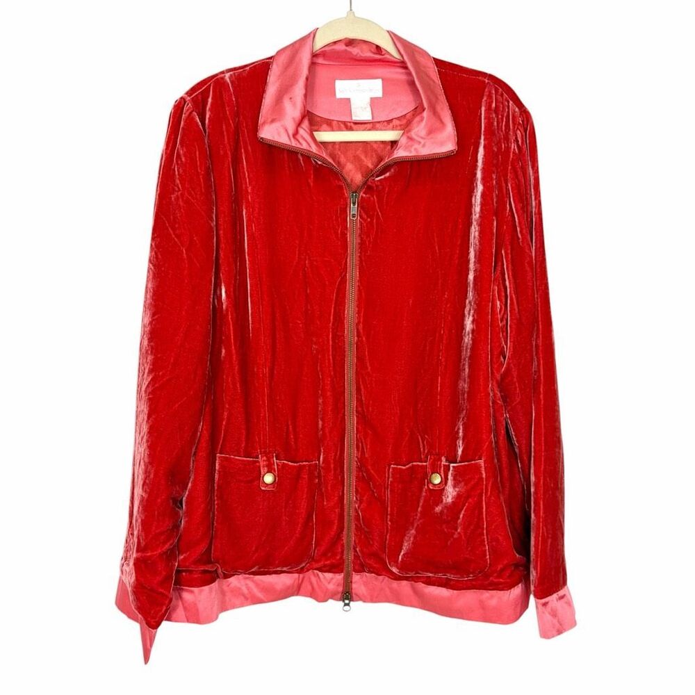 Soft Surroundings Jacket Womens XLT Pink Crushed Velvet Silk Blend Two Way Zip